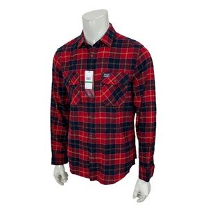 Perry Ellis America Mens L Haute Red Plaid Cotton Flannel Shirt